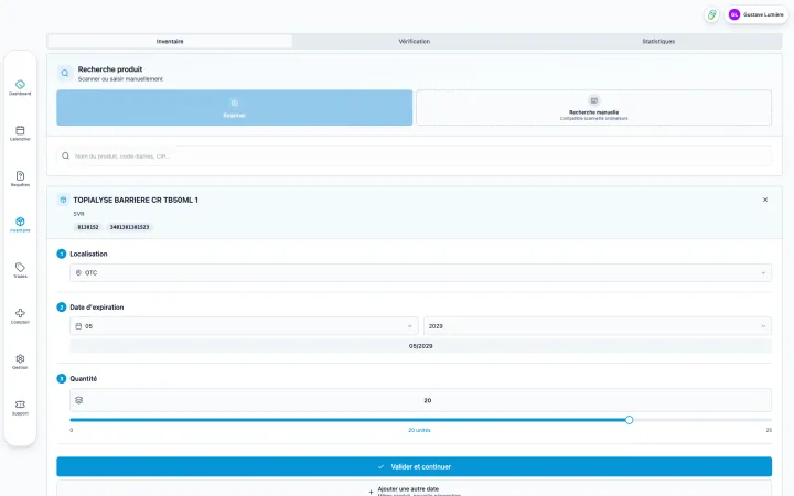 Saisie d’un produit dans l’inventaire des périmés : localisation, date d’expiration et quantité