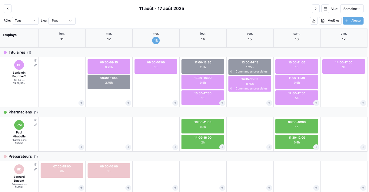 Gestion des plannings